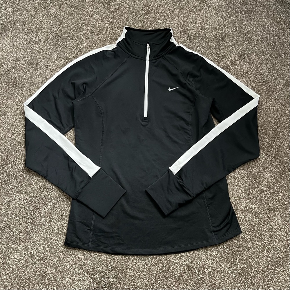 Nike Running Dri-Fit Womens Long Sleeve Mock Neck 1/4 Zip Pullover Black Size M